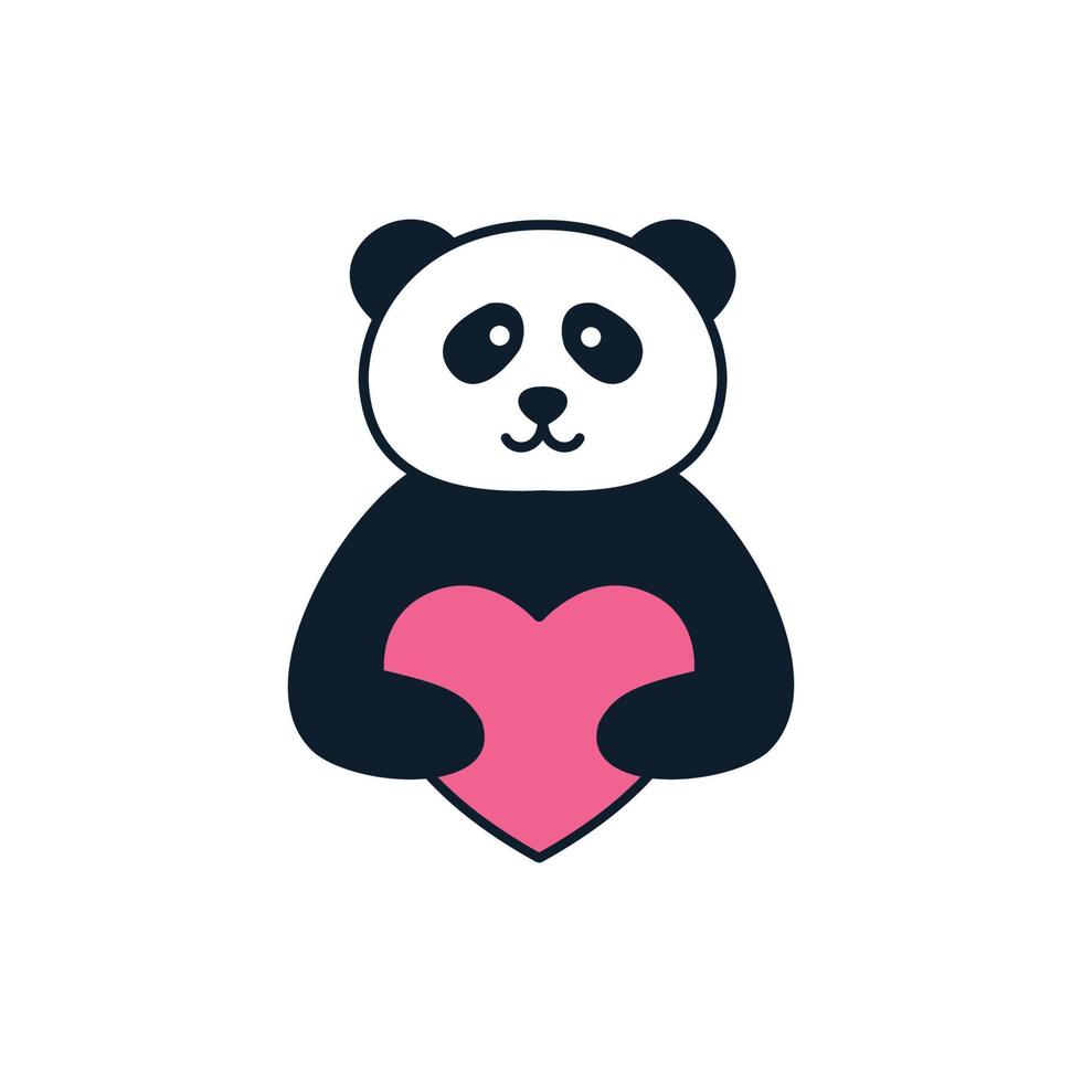 illustrazione simpatico cartone animato panda abbraccio cuore amore logo icona vettore
