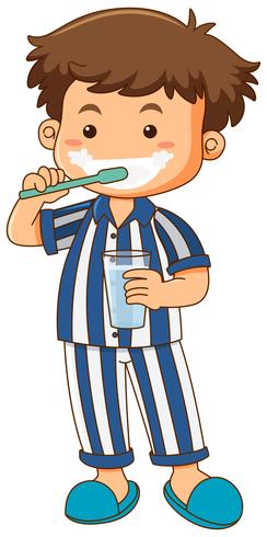 Ragazzo in pigiama lavarsi i denti vettore