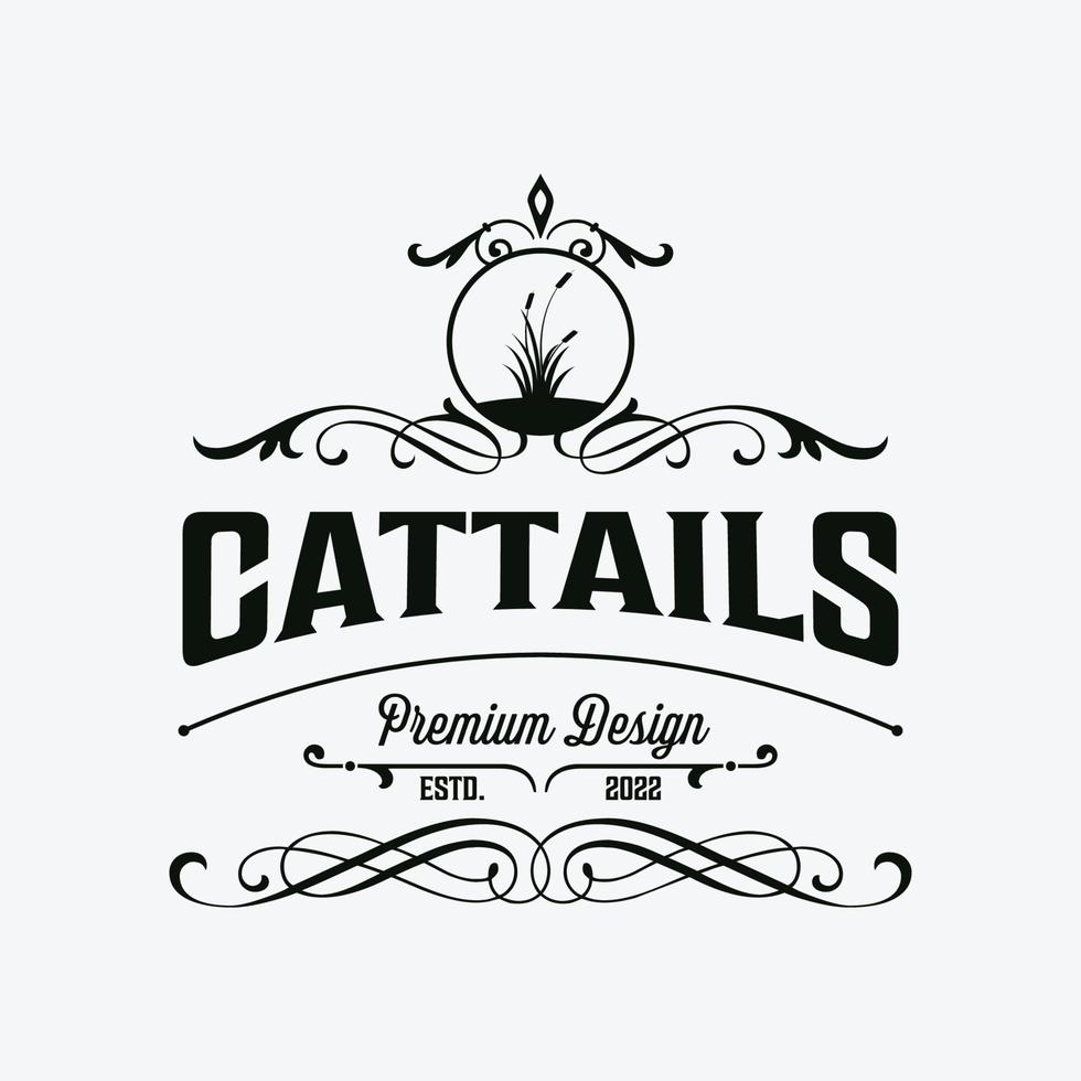 disegno dell'illustrazione di simbolo di logo di vettore dell'annata di cattails