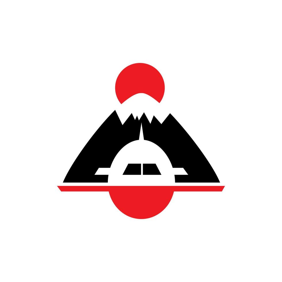 montagna fuji giappone con design del logo di viaggio in aereo vettore