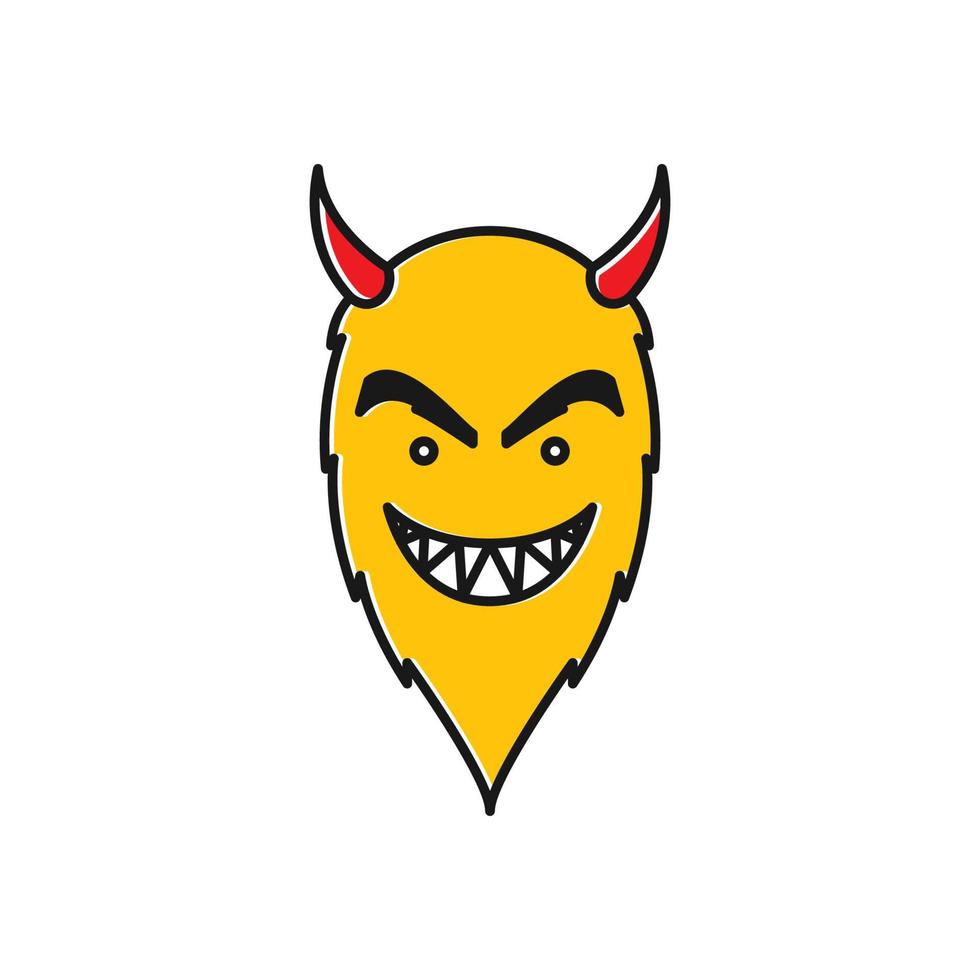 simpatico cartone animato testa mostro giallo sorriso logo simbolo icona disegno grafico vettoriale illustrazione