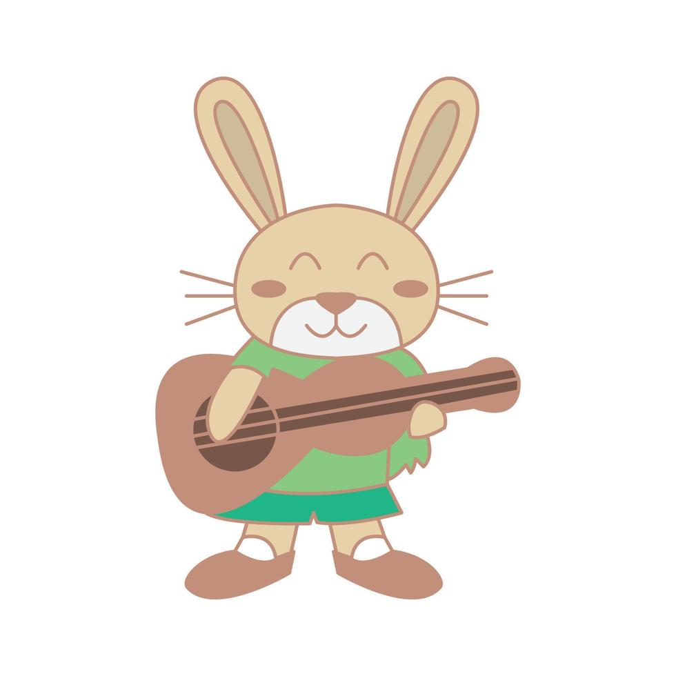 coniglio o coniglietto suonare la chitarra simpatico cartone animato logo illustrazione vettoriale