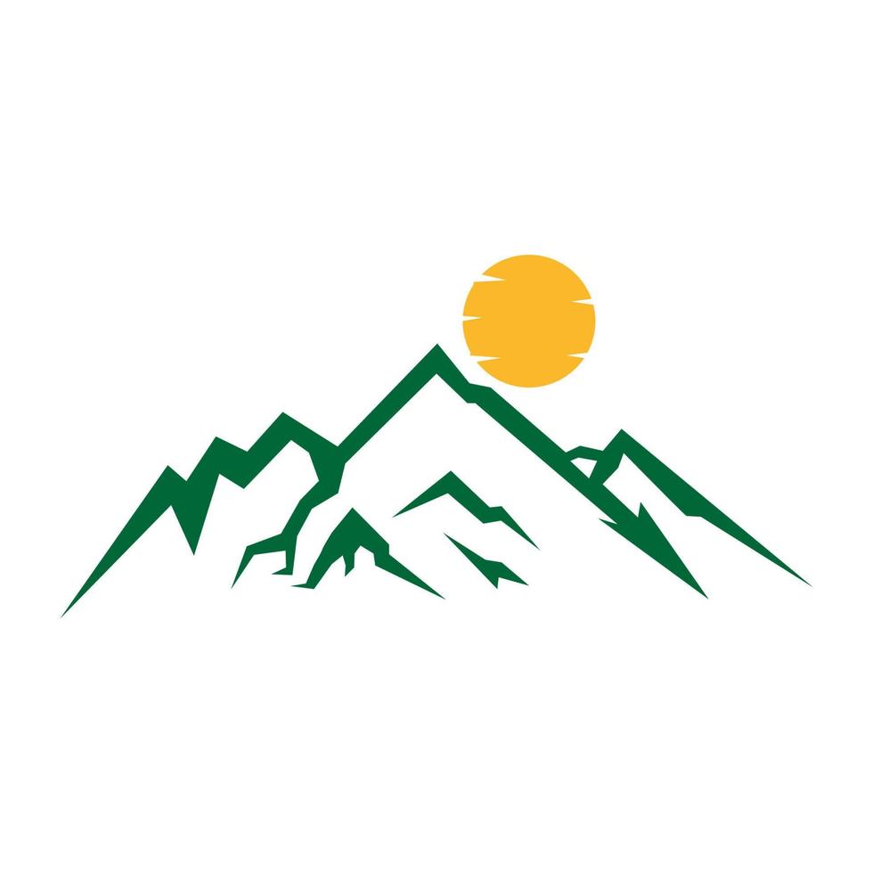 altopiano verde della montagna con il logo del tramonto design grafico vettoriale simbolo icona illustrazione del segno idea creativa