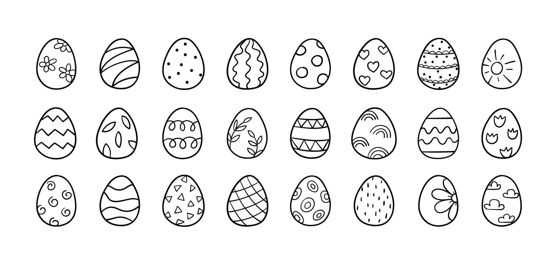 impostare le uova di Pasqua disegnate a mano. schizzo di scarabocchio. illustrazione lineare vettoriale. vettore