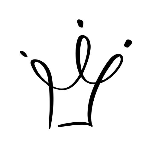 Simbolo disegnato a mano di una corona stilizzata. Disegnato con inchiostro nero e pennello. Illustrazione vettoriale isolato su bianco. Design del logo. Pennellata di grunge