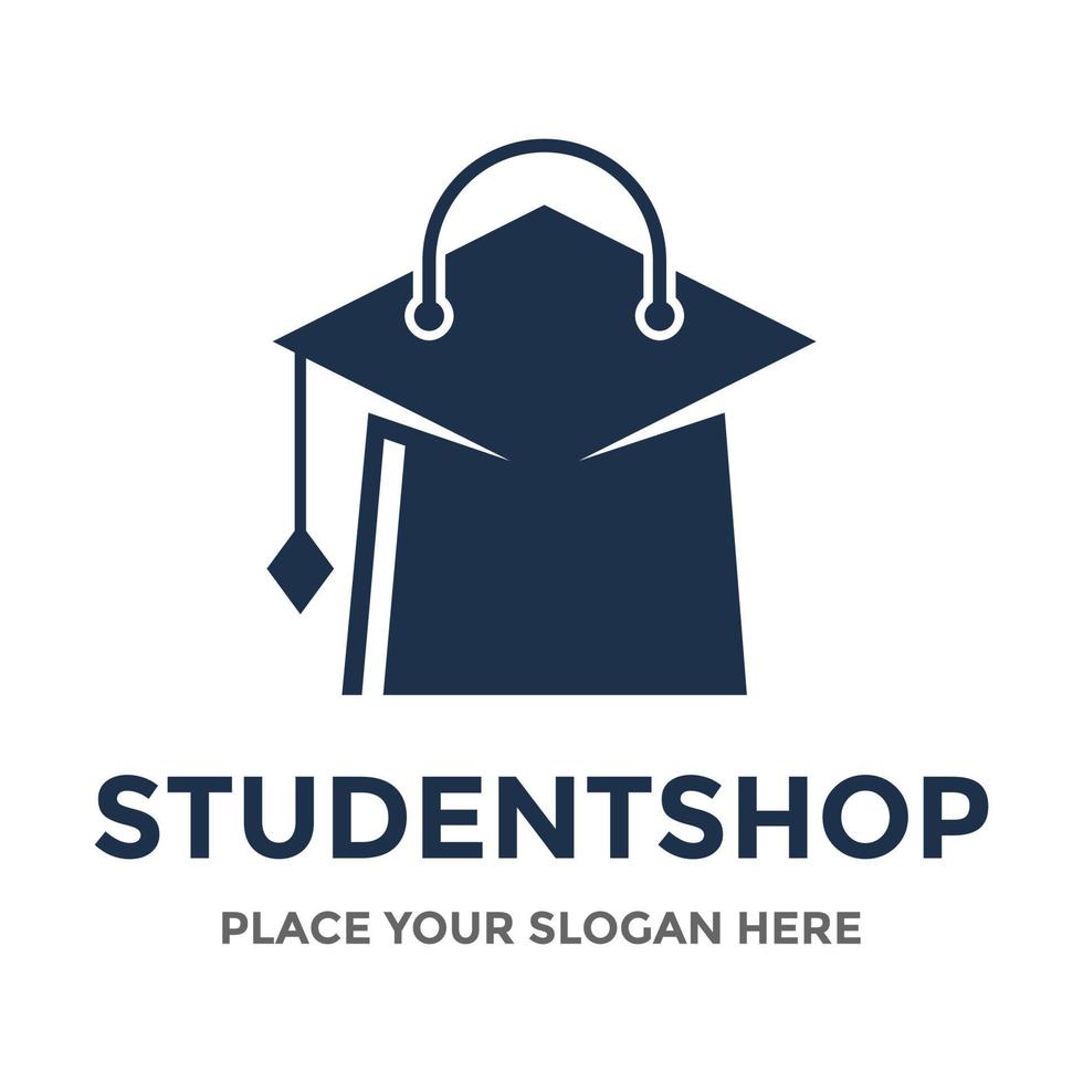 modello di logo di vettore del negozio degli studenti. questo disegno usa il simbolo del cappello e della borsa. adatto per l'istruzione.