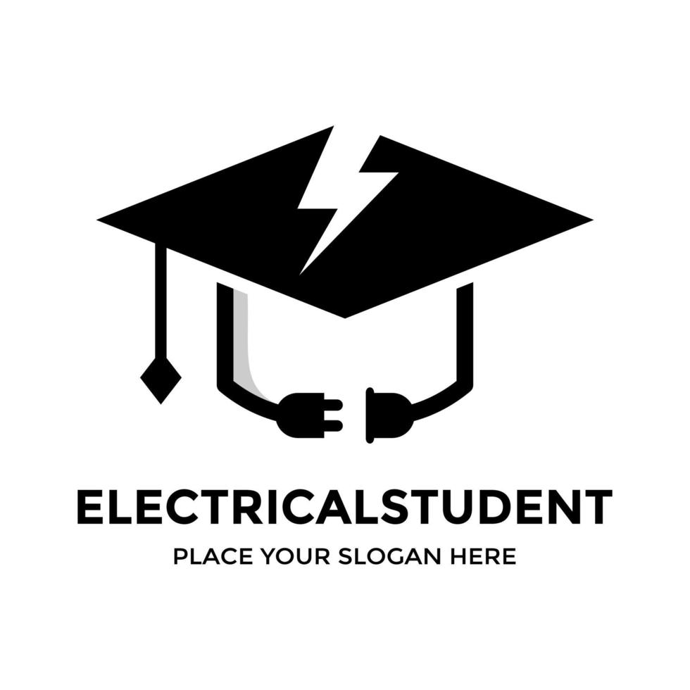 modello di logo vettoriale per studenti elettrici. questo disegno usa il simbolo del cappello. adatto per l'università o lo studio.