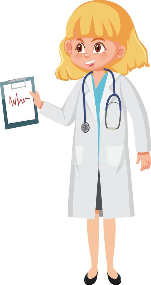 un personaggio dei cartoni animati medico femminile su sfondo bianco vettore