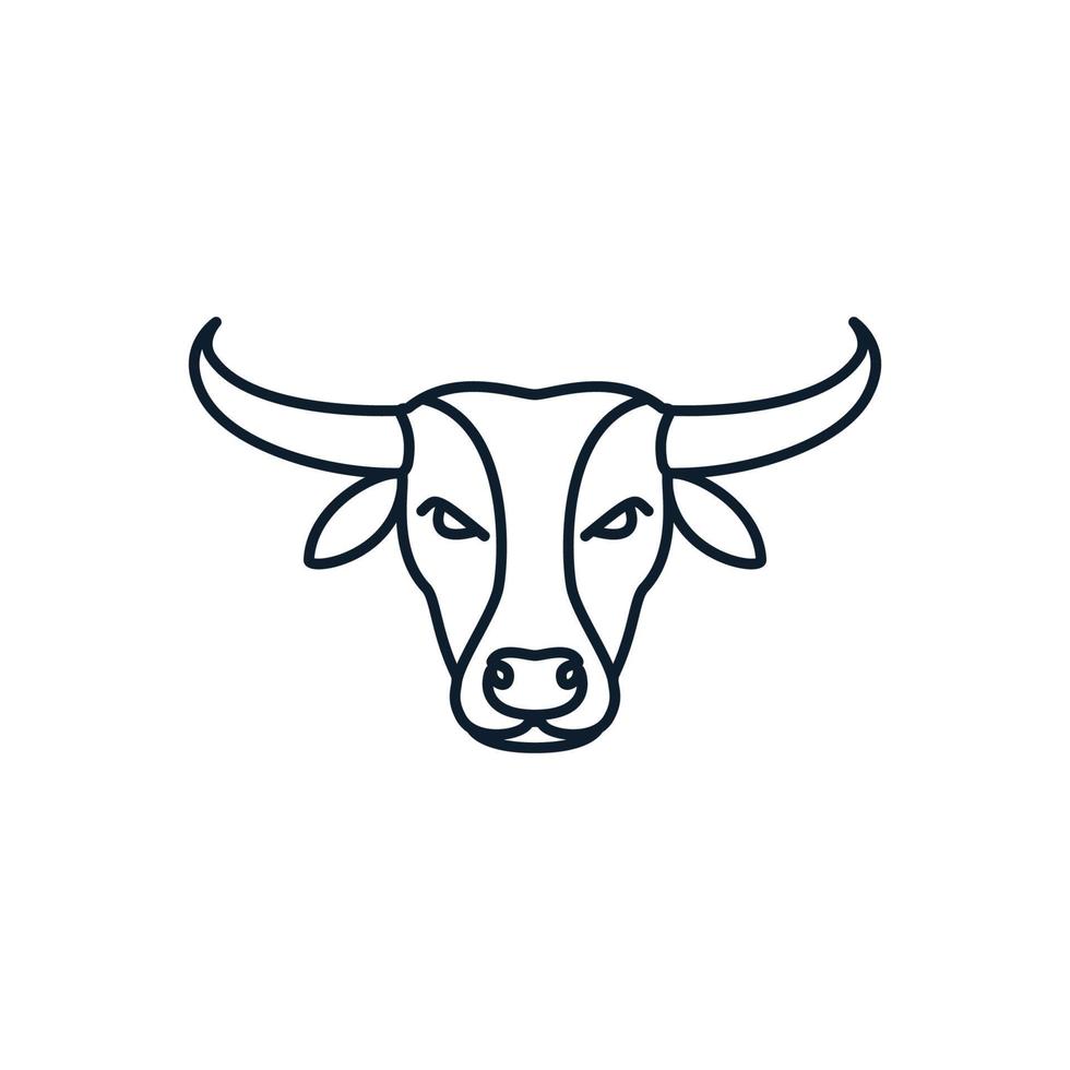 illustrazione dell'icona del vettore del logo minimalista del profilo della linea della mucca o del bestiame della testa