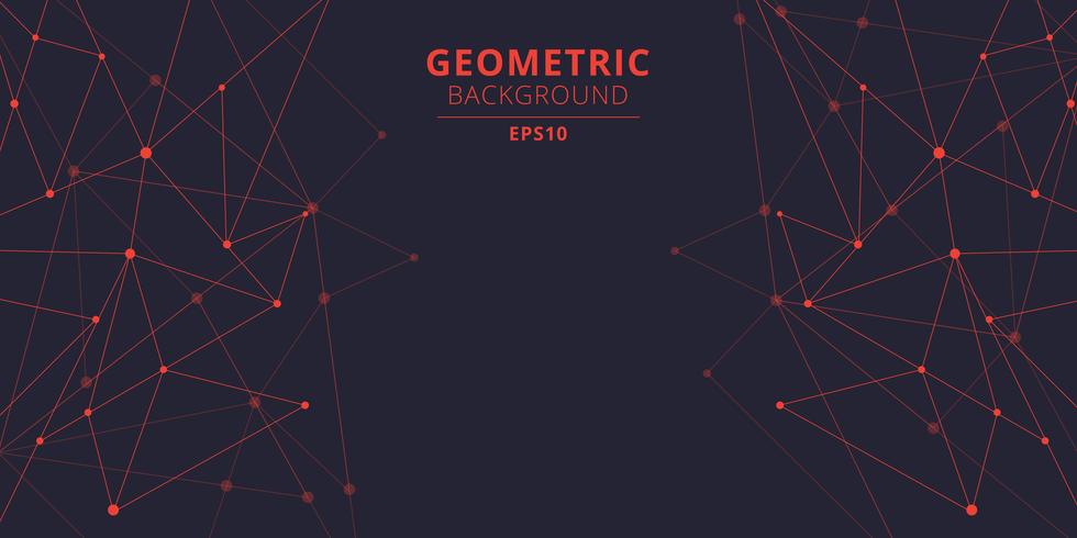 I triangoli astratti di tecnologia modella il colore rosso con i punti e le linee di collegamento con lo spazio della copia. Visualizzazione di grandi quantità di dati. Struttura di connessione vettore