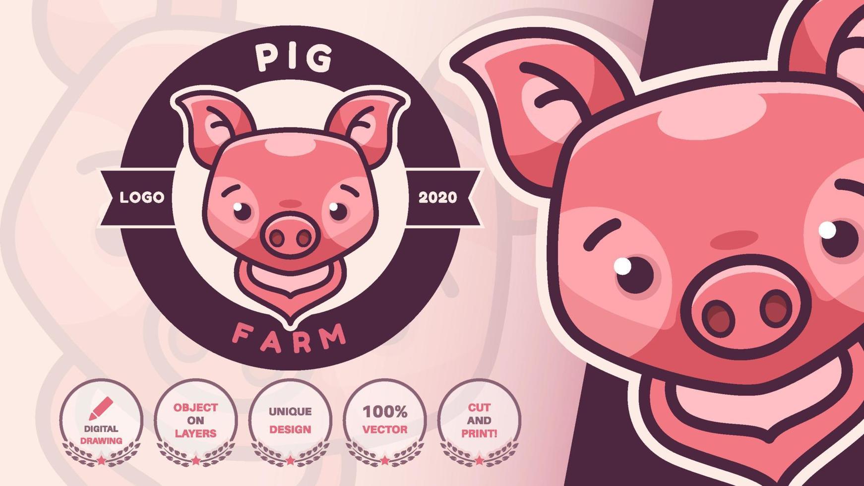 logo di maiale animale personaggio dei cartoni animati vettore