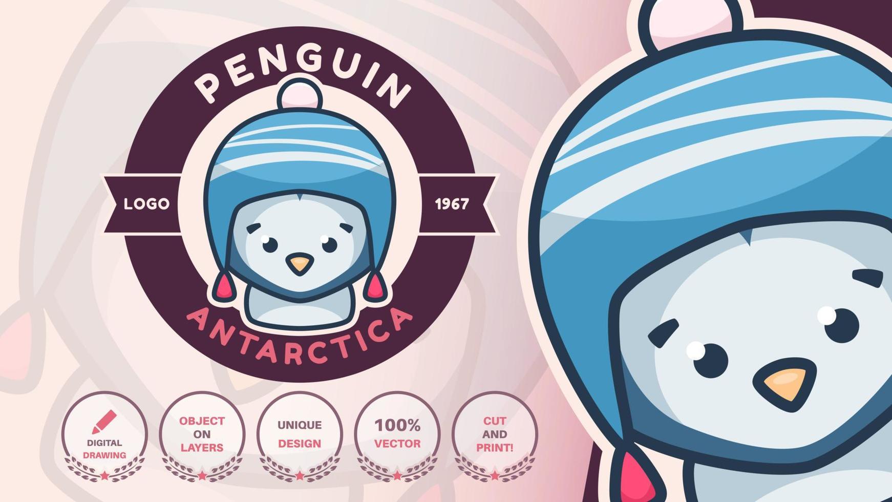 logo del pinguino dell'uccello del personaggio dei cartoni animati vettore