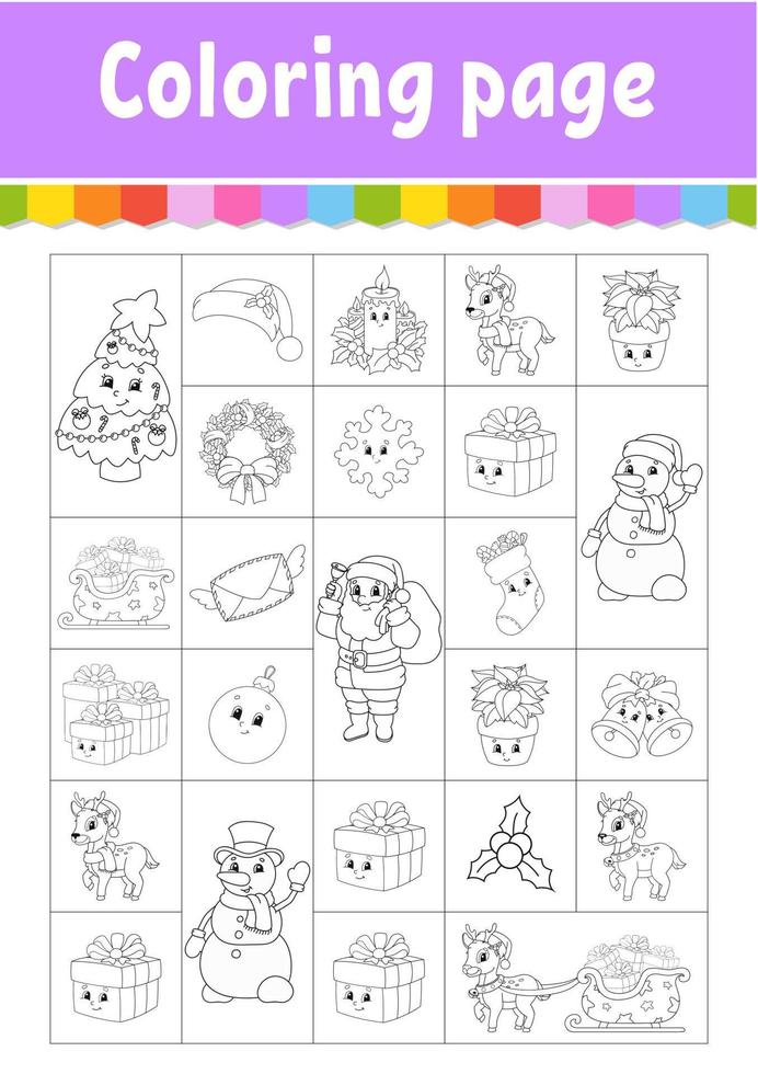 tema natalizio. pagina del libro da colorare per bambini. stile cartone animato. illustrazione vettoriale isolato su sfondo bianco.