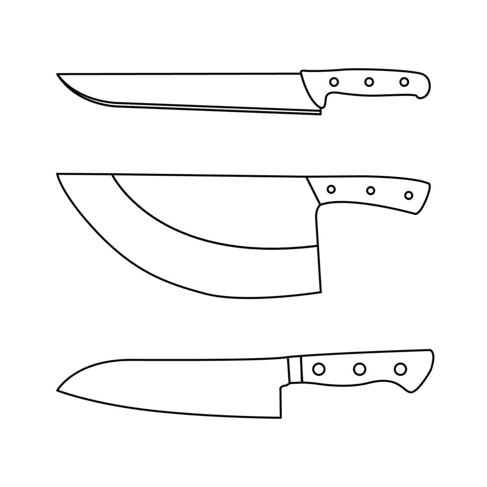 macellaio e coltello da cucina set 2 contorno icona illustrazione su sfondo bianco vettore