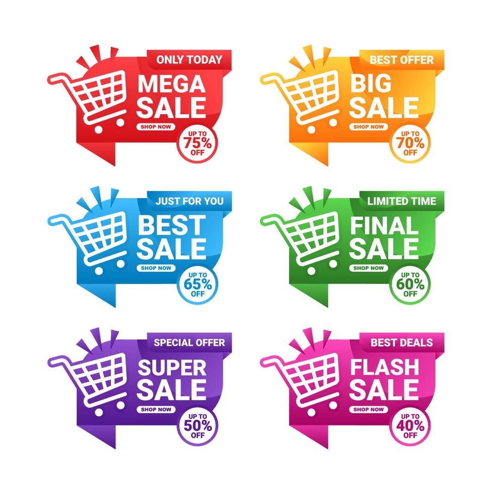 carrello vendita banner promozione colori collezione design vettore