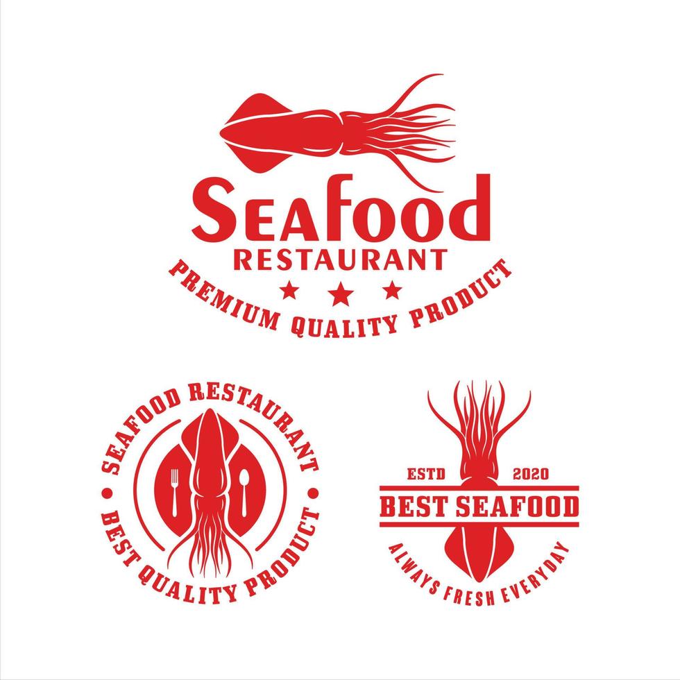 collezione di logo di calamari ristorante di pesce vettore