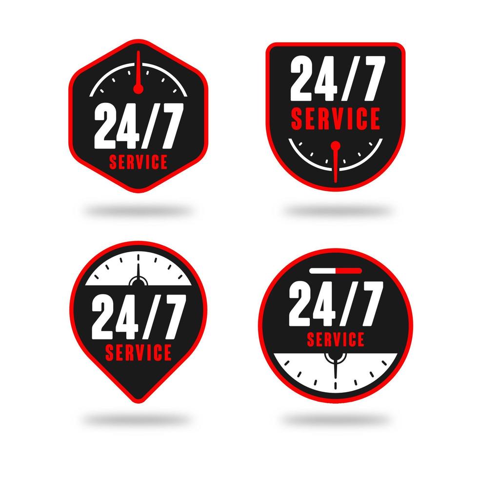 24-7 distintivo di servizio rosso nero collezione di disegni vettoriali