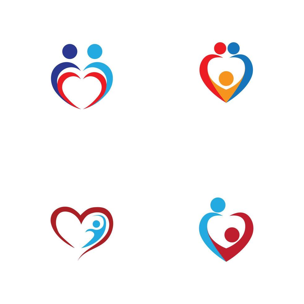 logo del cuore e design delle persone, concetto di vettore di beneficenza e supporto, illustrazione vettoriale di amore e vita felice.