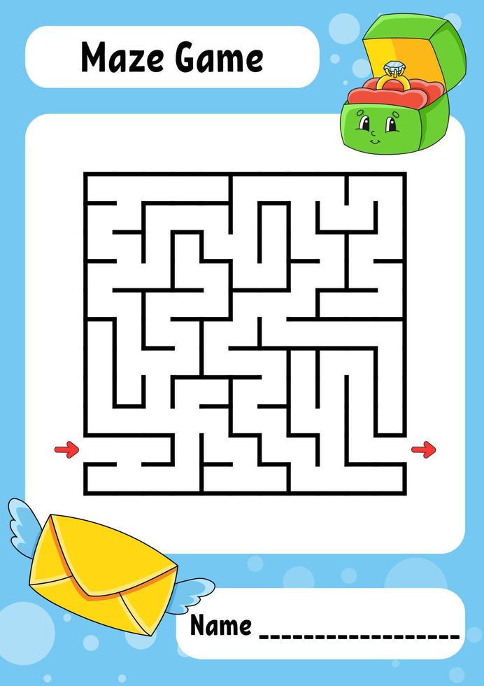 labirinto quadrato. gioco per bambini. divertente labirinto. foglio di lavoro per lo sviluppo dell'istruzione. pagina delle attività. puzzle per bambini. San Valentino. indovinello per la scuola materna. enigma logico. illustrazione vettoriale a colori.