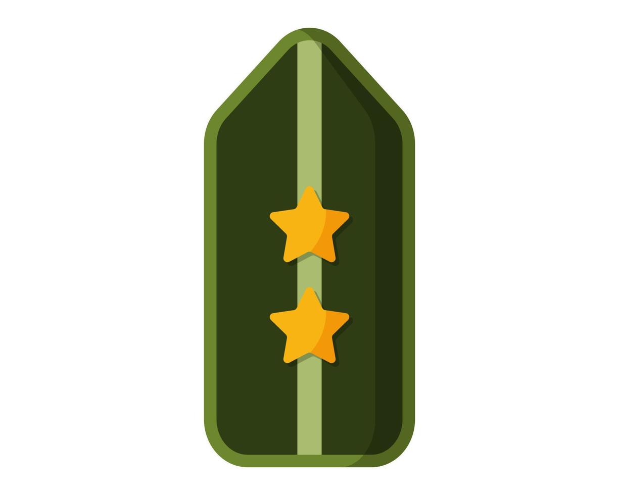 distintivo della spalla dei ranghi militari verde, cinturino chevron del soldato dell'esercito, segno dell'uniforme del soldato con due stelle dorate. vettore