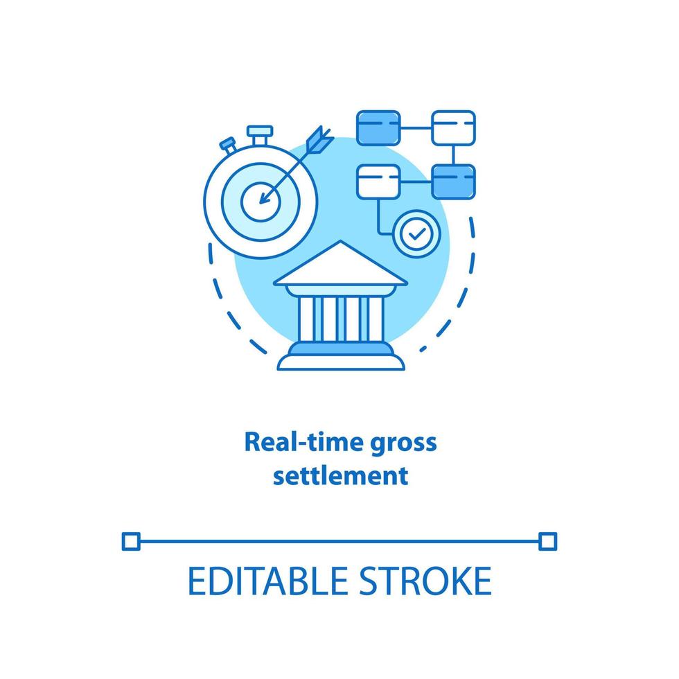 icona del concetto turchese insediamento lordo in tempo reale. illustrazione della linea sottile dell'idea della procedura di trasferimento di fondi. rtgs. regolamento del pagamento. sistema bancario. disegno di contorno isolato vettoriale. tratto modificabile vettore