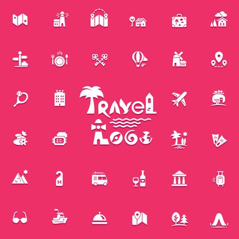 Set di icone e logo di viaggio vettore