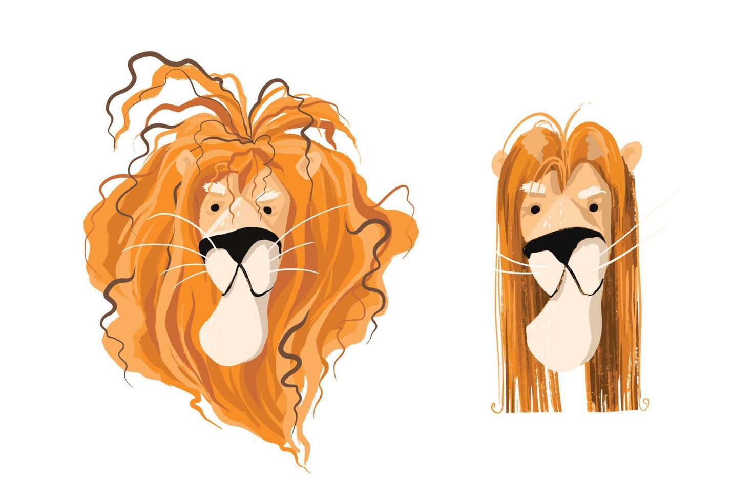 criniera di leone prima e dopo la stiratura dei capelli vettore