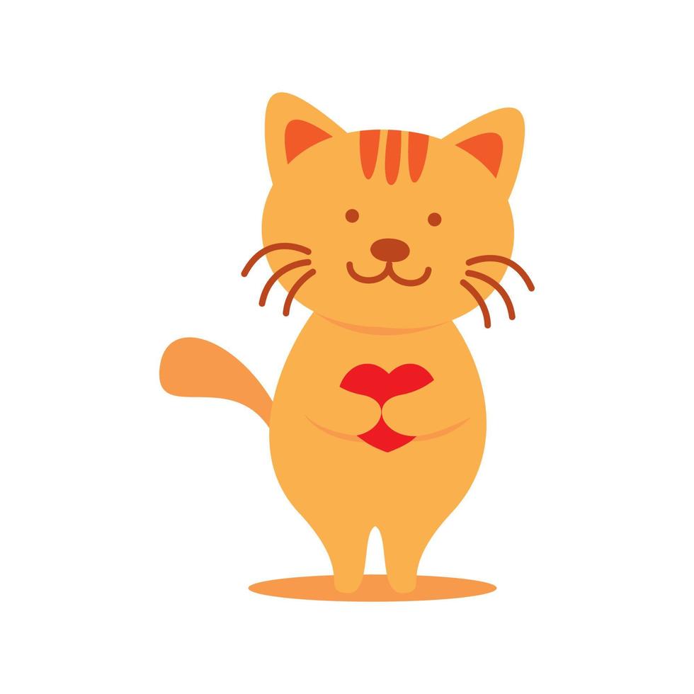 gatto o gattino o gattino o animale domestico abbraccio amore o cuore simpatico cartone animato piatto logo icona illustrazione vettore