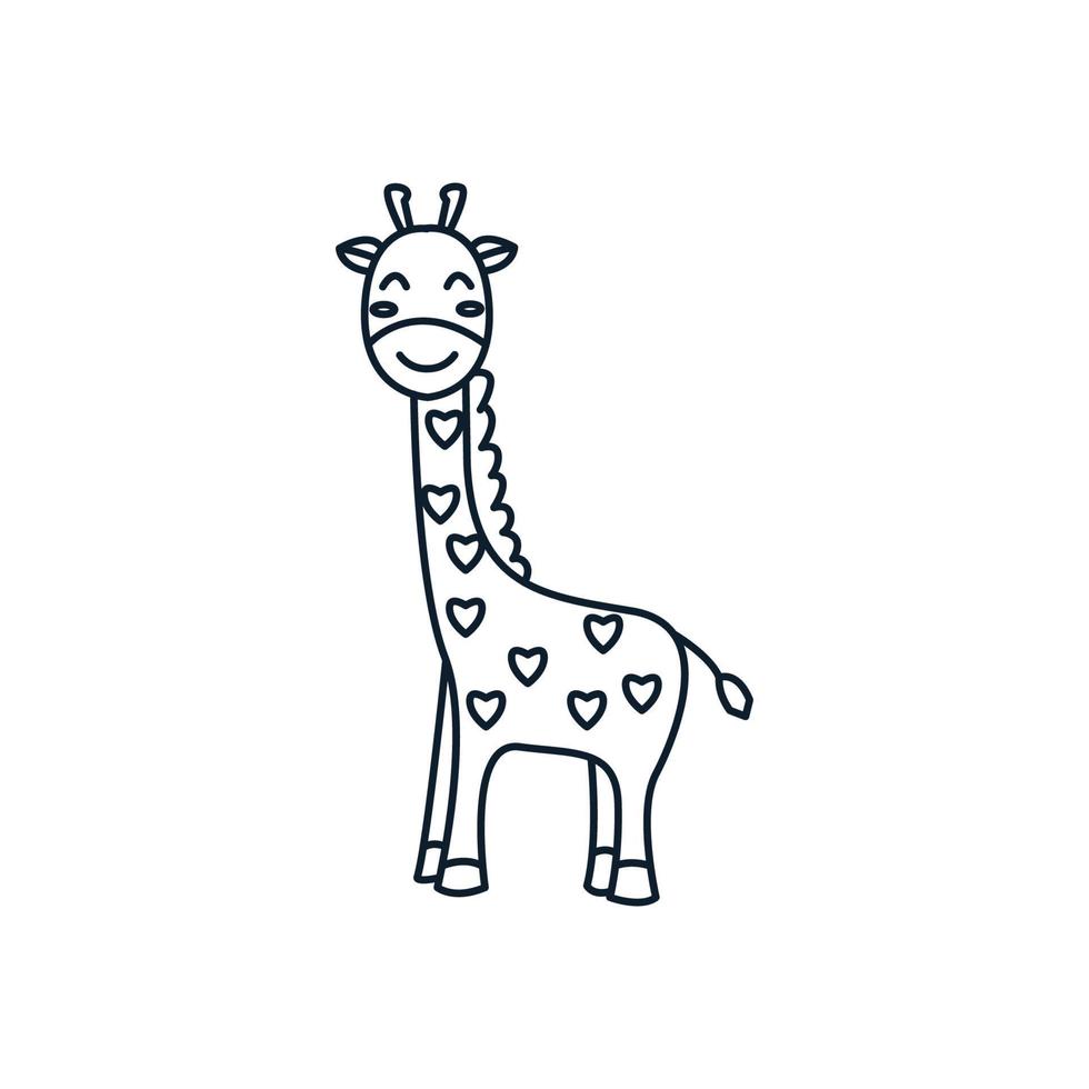 illustrazione di vettore del logo del fumetto sveglio del sorriso della linea della giraffa