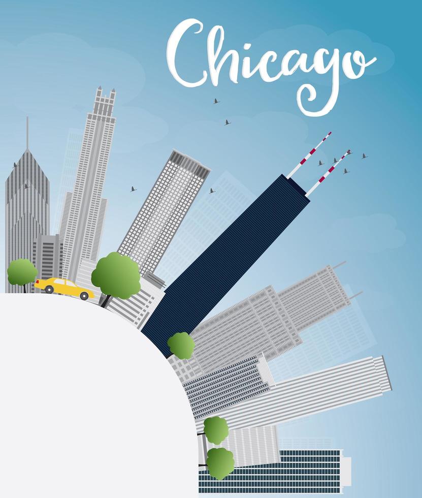 skyline della città di chicago con grattacieli grigi, cielo blu e spazio di copia. vettore