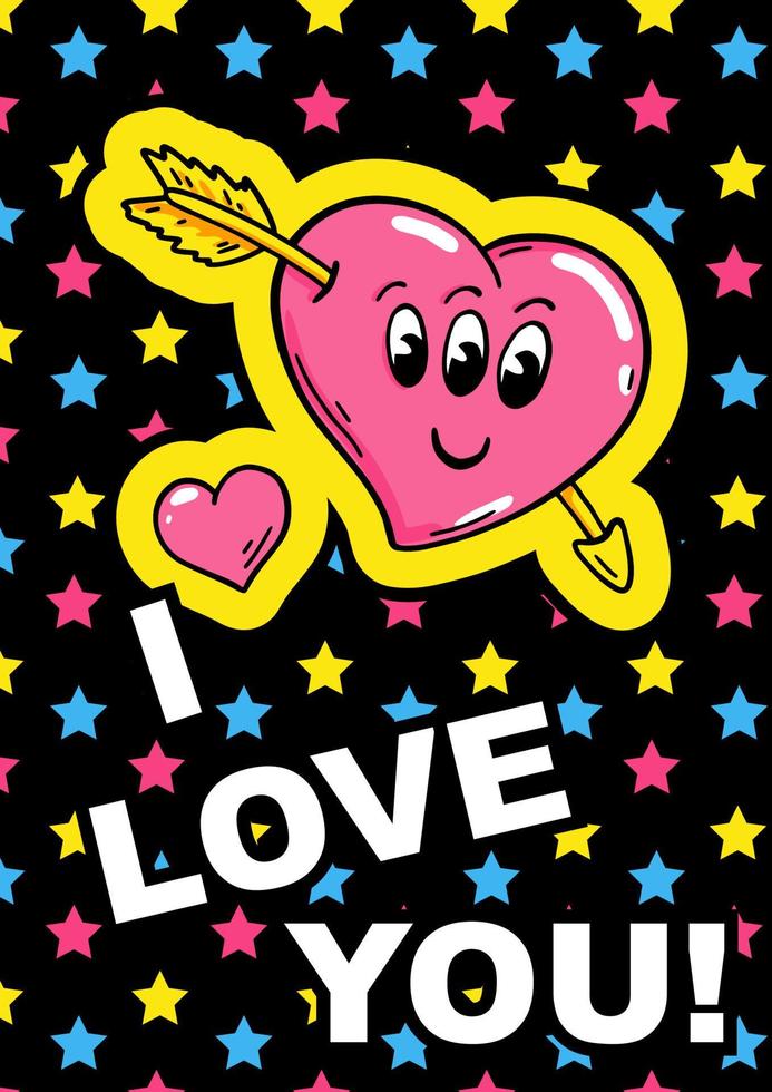 poster astratto con cuore carino. amore e design dei cartoni animati di San Valentino. illustrazione vettoriale disegnata a mano
