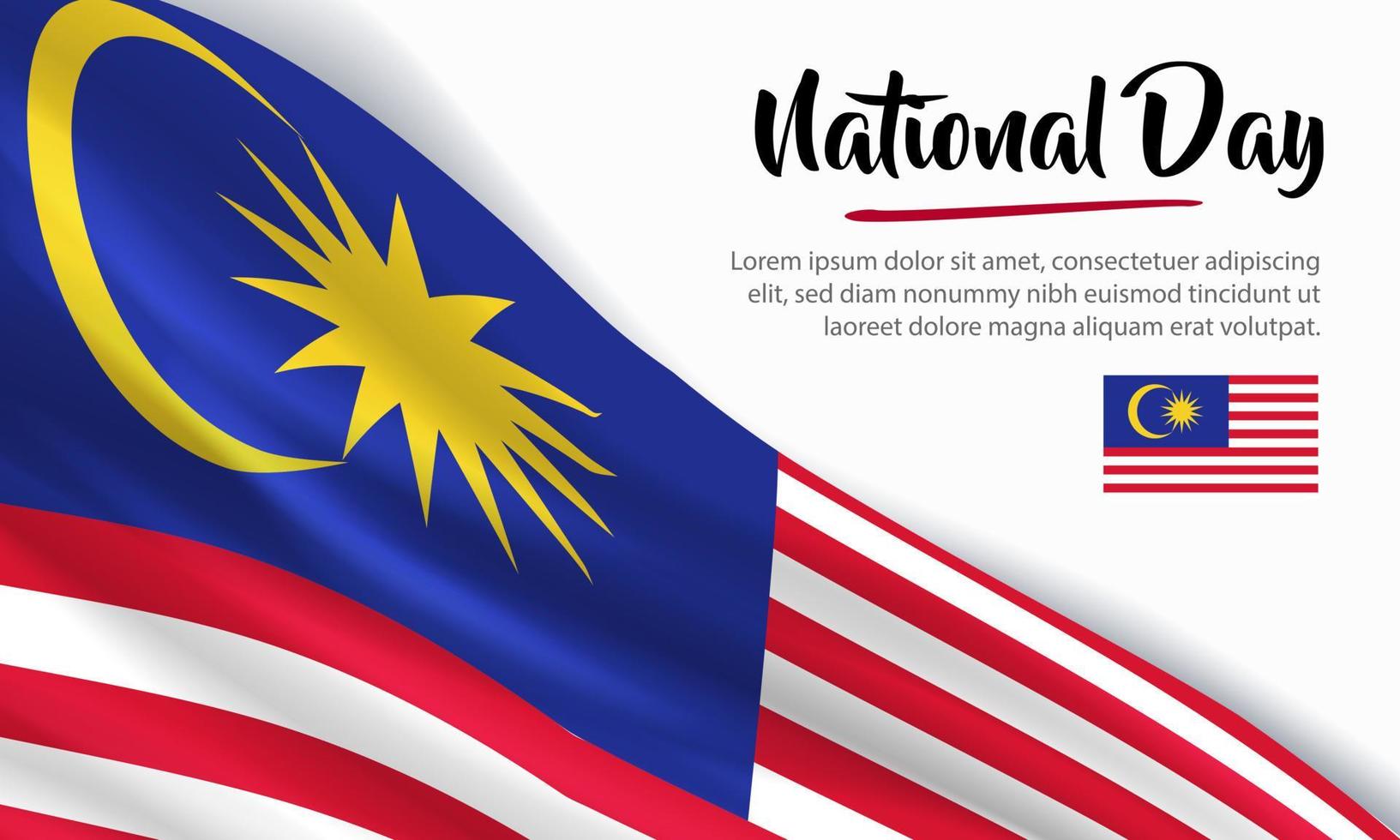 buona festa nazionale malesia. banner, biglietto di auguri, design volantino. disegno del modello di poster vettore