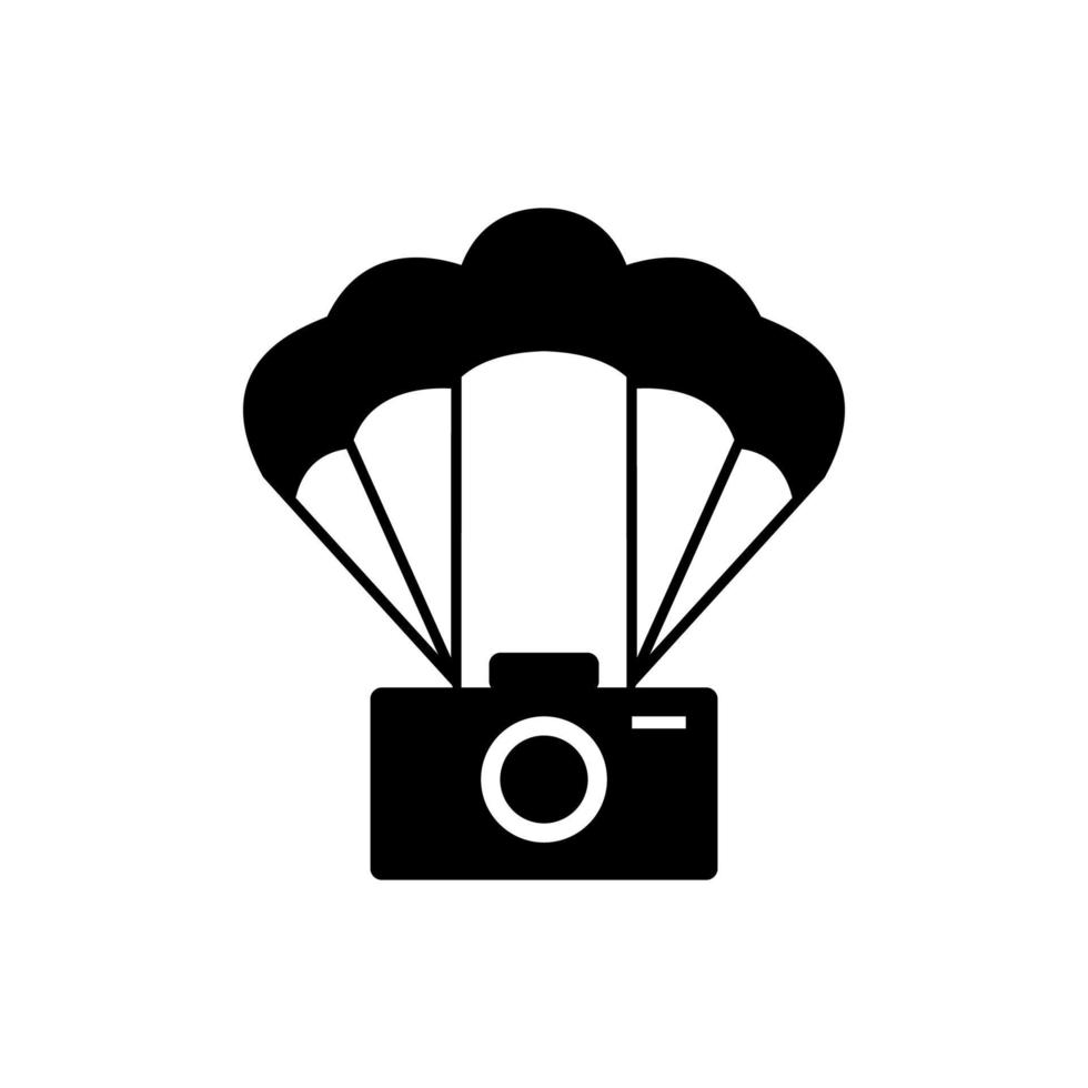 fotocamera o otturatore o fotografia con design del logo del paracadute vettore