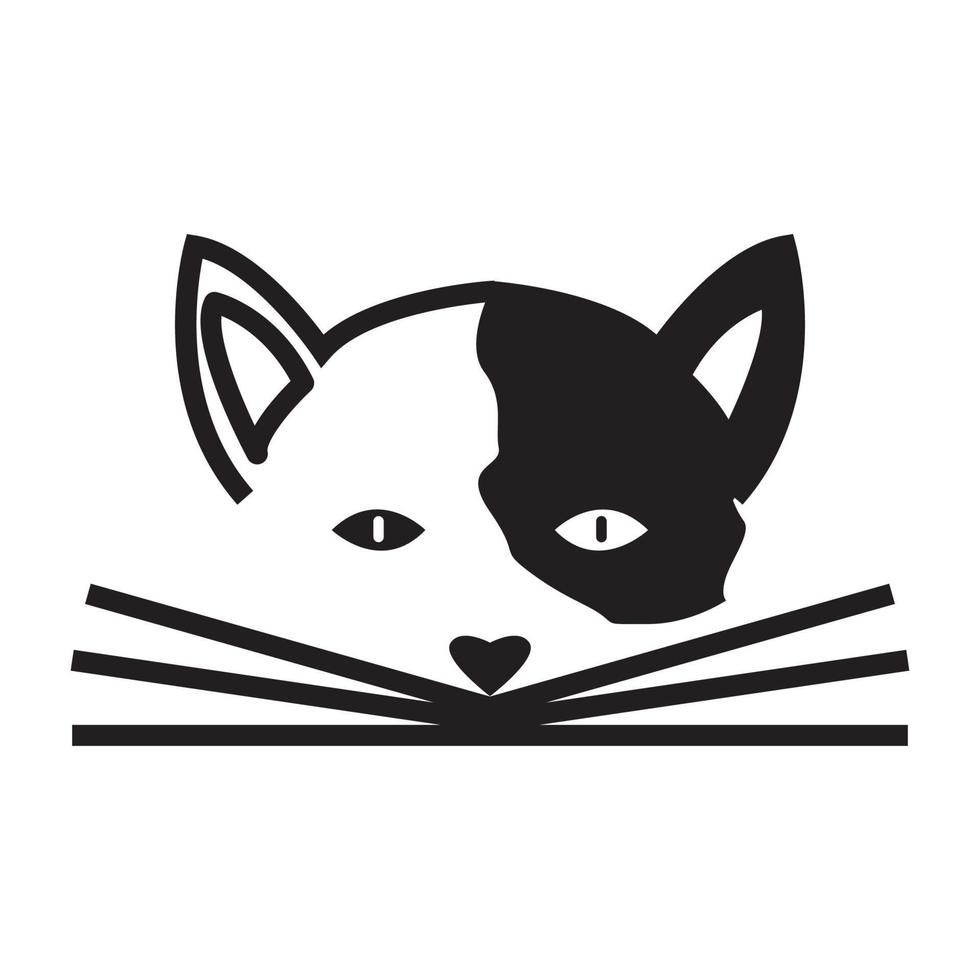 faccia carino gatto baffi logo design grafico vettoriale simbolo icona segno illustrazione idea creativa