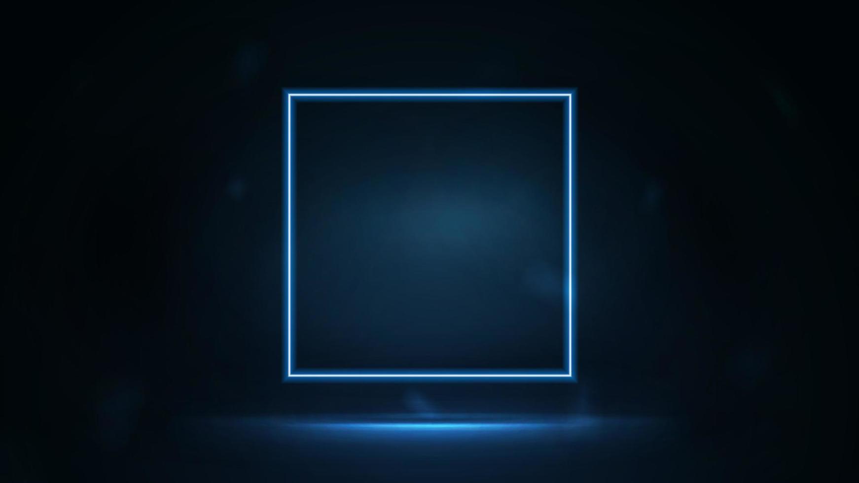 cornice quadrata blu neon in una stanza buia. scena scura con cornice quadrata per le tue arti vettore