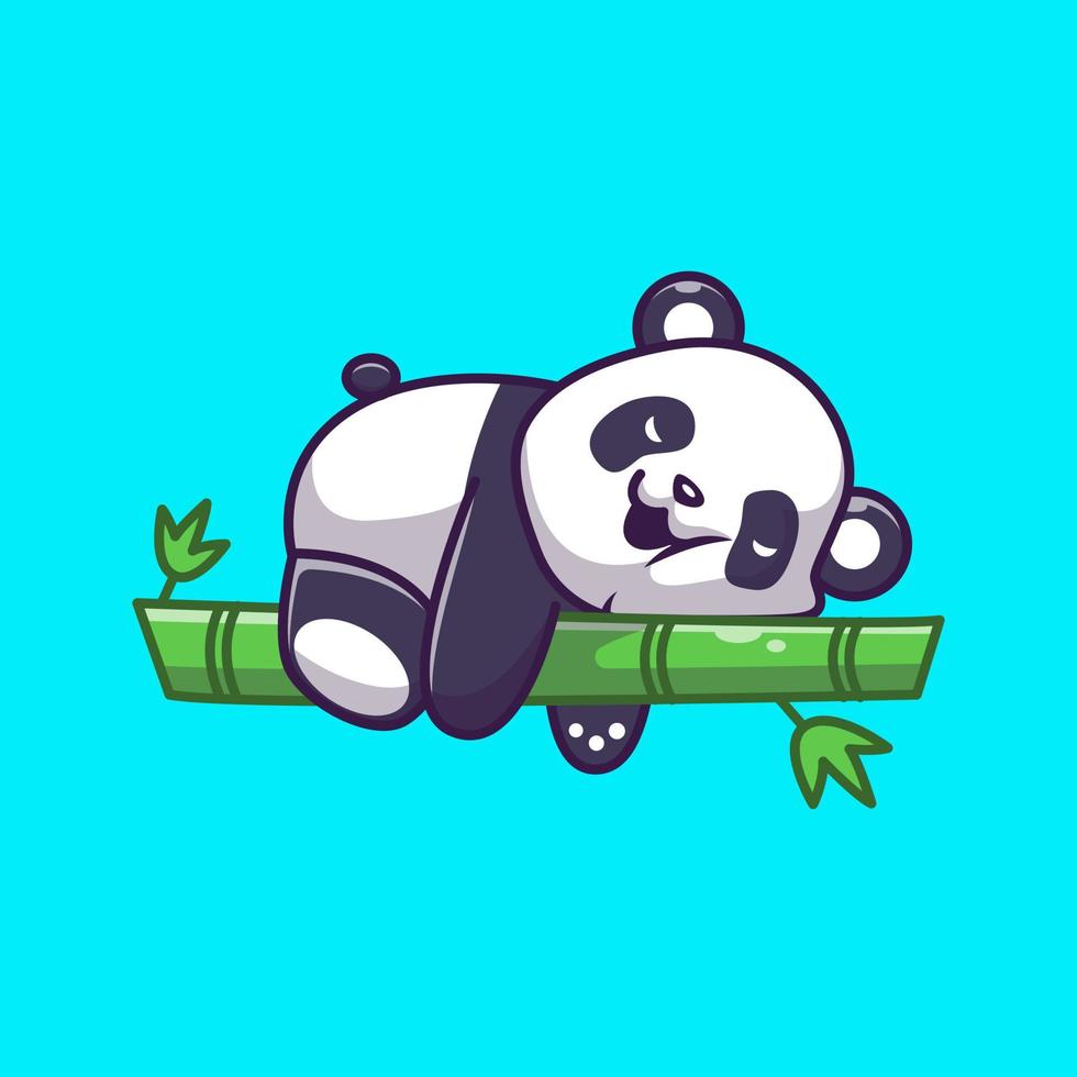 simpatico panda che dorme sull'illustrazione dell'icona di vettore del fumetto dell'albero di bambù. concetto di icona della natura animale isolato vettore premium. stile cartone animato piatto