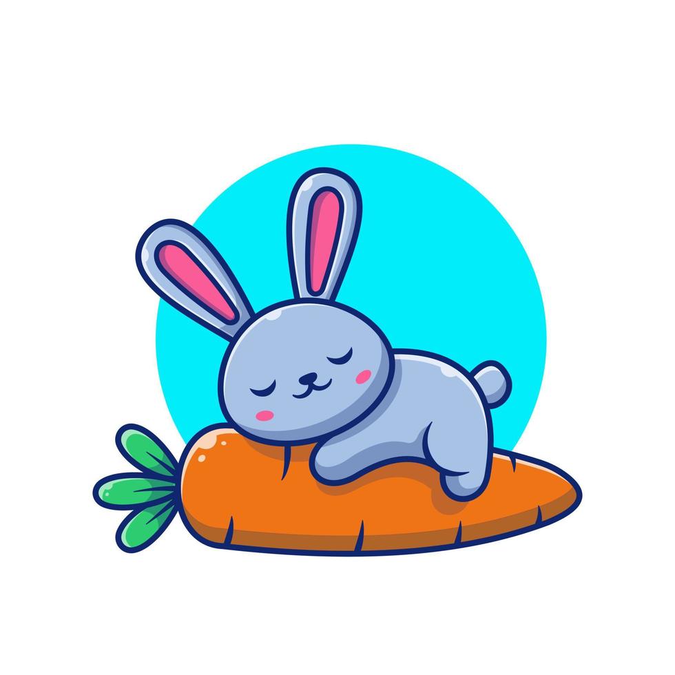 simpatico coniglio che dorme sull'illustrazione dell'icona di vettore del fumetto della carota. concetto di icona della natura animale isolato vettore premium. stile cartone animato piatto