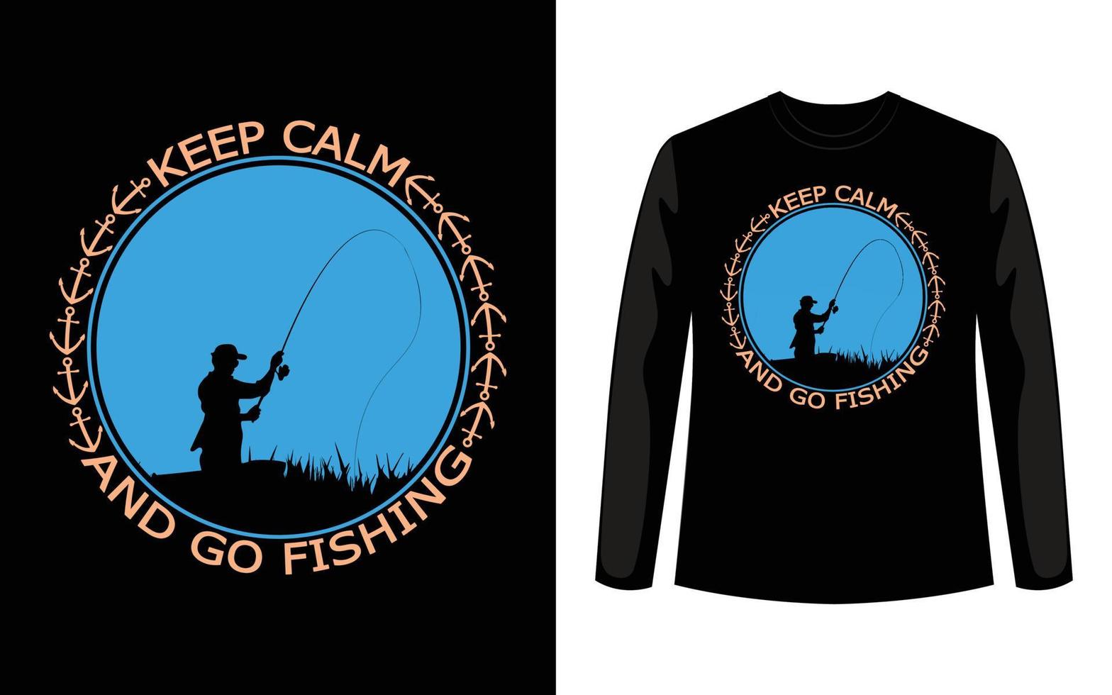 mantieni la calma e vai a pesca t-shirt, t-shirt da pesca vintage, t-shirt da pesca design illustrazione vettoriale, poster, t-shirt alla moda vettore