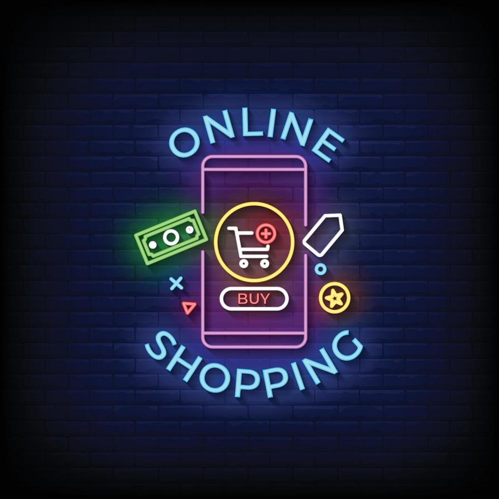 vettore di testo in stile insegne al neon per lo shopping online