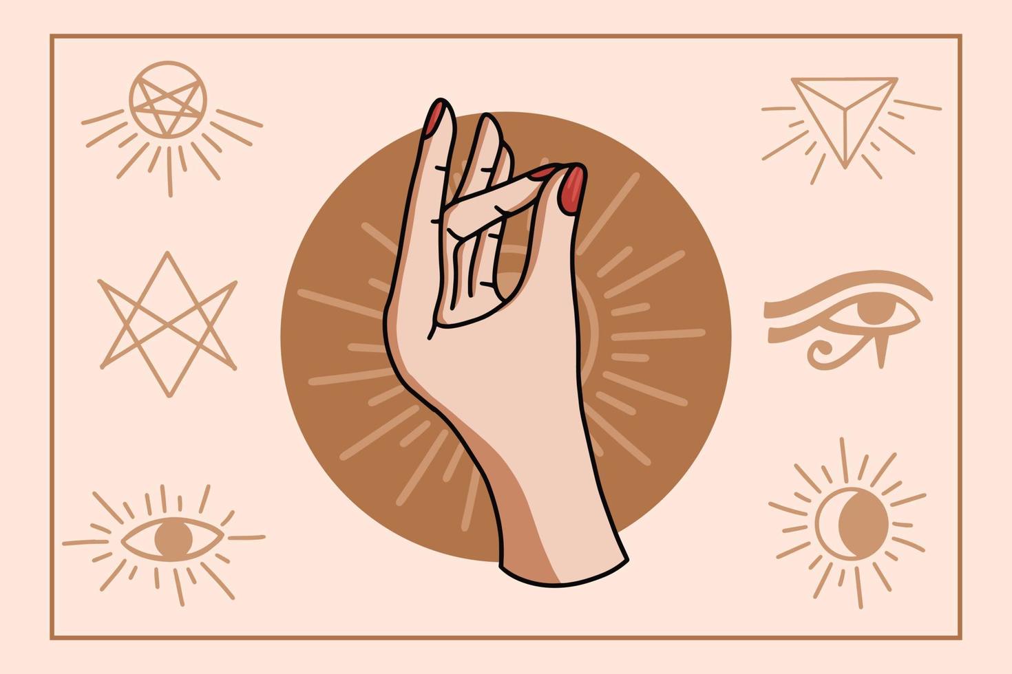 simbolo mistico con l'illustrazione piana di gesto di yoga della mano vettore