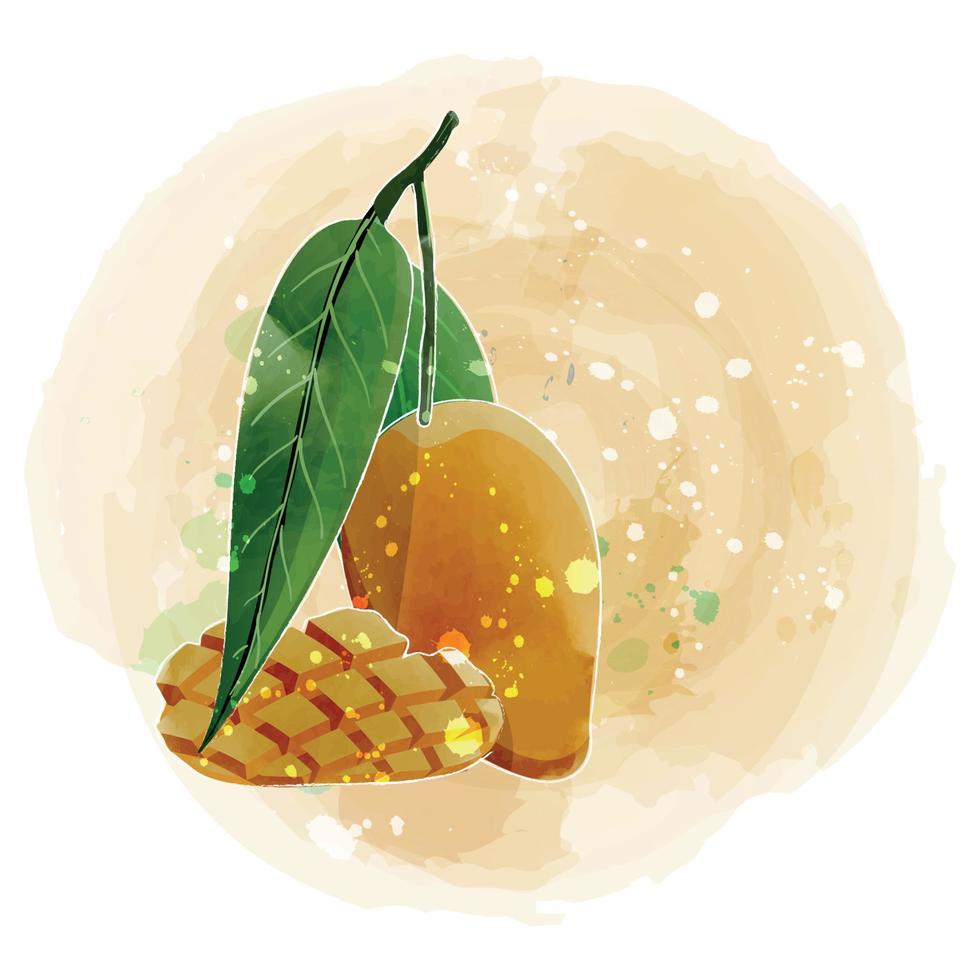 illustrazione clipart dell'acquerello di mango con sfondo giallo. vettore