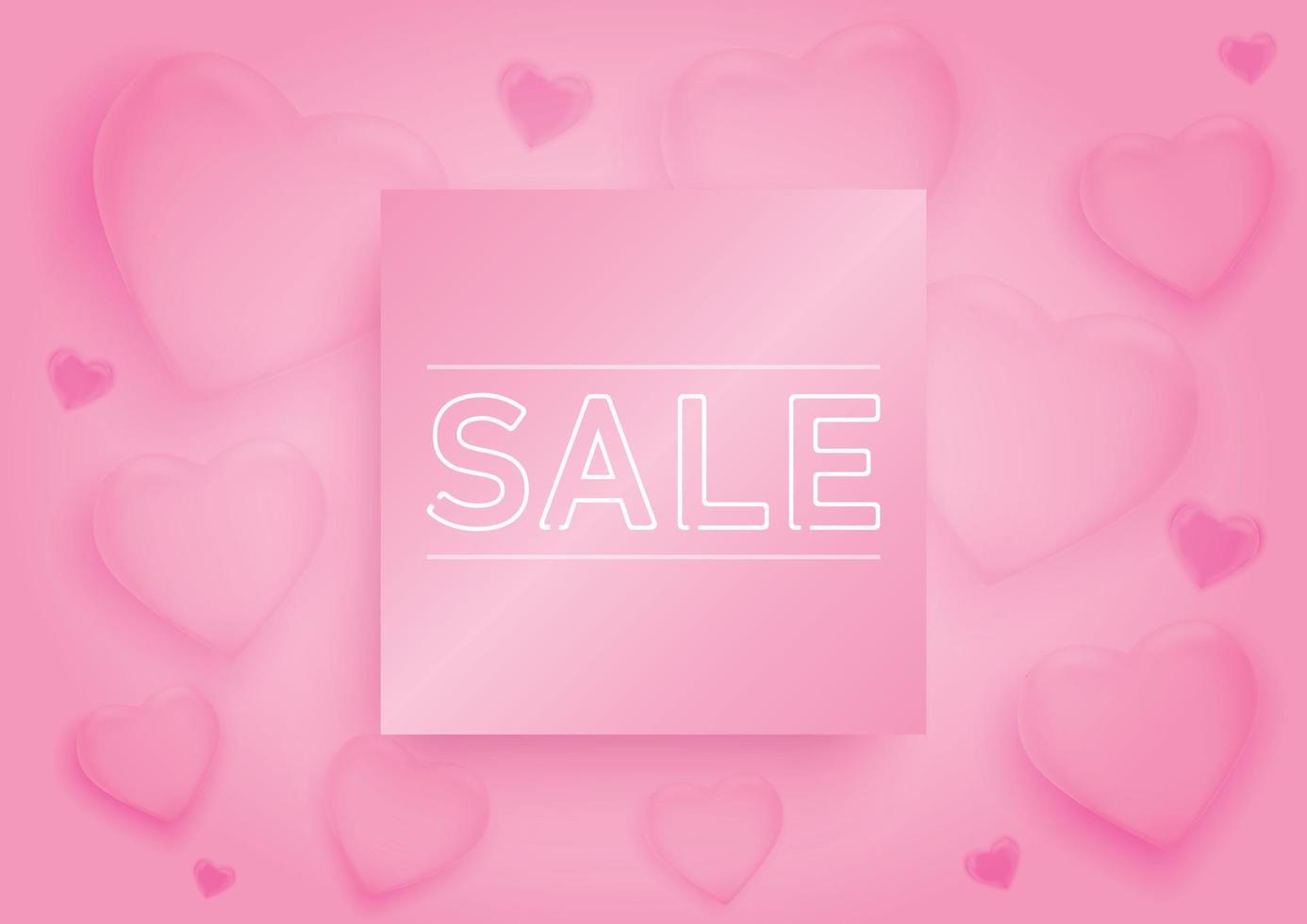 banner di vendita di san valentino o poster vettoriale sfondo con cuori rosa 3d e badge per il tuo testo. offerte speciali, migliori offerte, sconti. promozione degli acquisti e pubblicità. illustrazione vettoriale