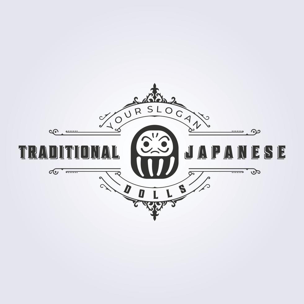 bambola durama, simbolo dell'icona del logo della bambola del dramma disegno dell'illustrazione vettoriale del modello del logo della bambola giapponese tradizionale