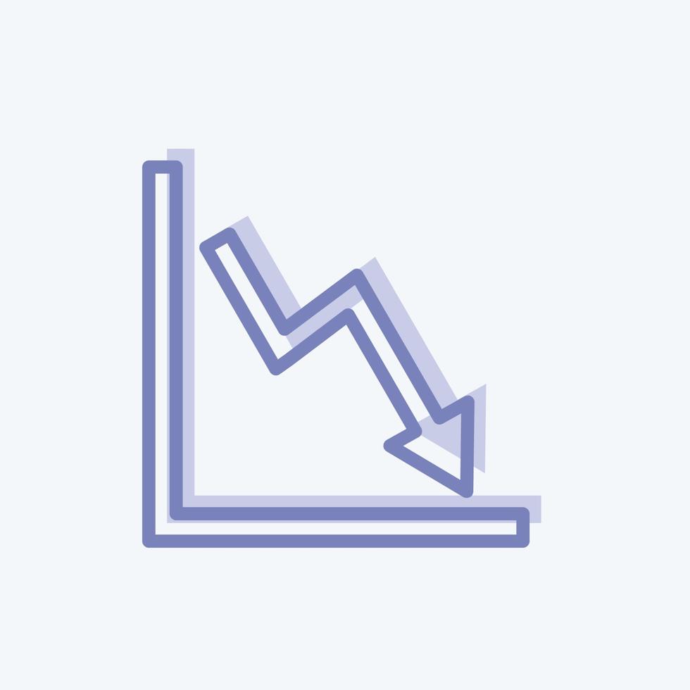 icona del grafico a linee in declino in stile bicolore alla moda isolato su sfondo blu tenue vettore