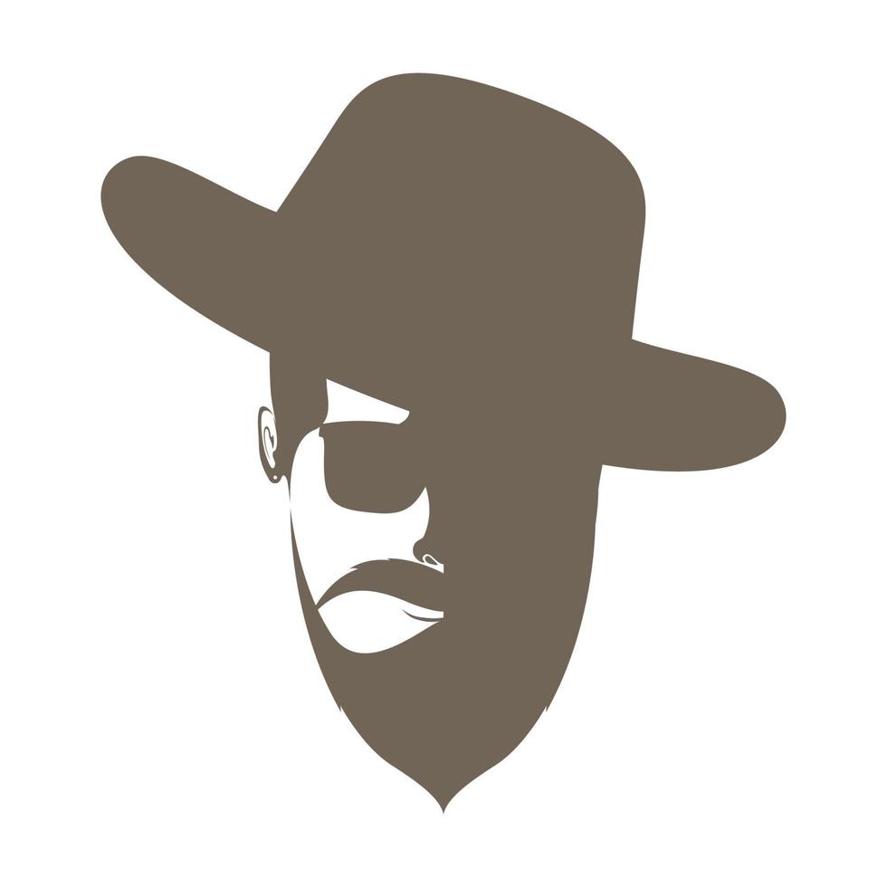 testa d'epoca uomo con cappello homburg logo simbolo icona illustrazione grafica vettoriale