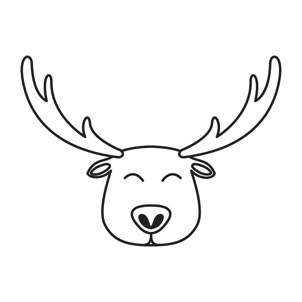 testa di cervo felice carino cartone animato linea arte contorno logo vettore icona illustrazione design