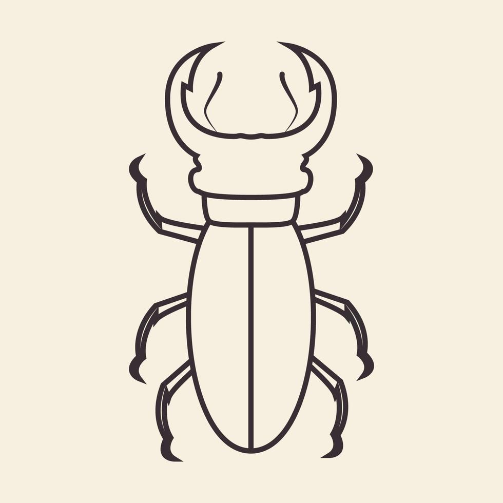 illustrazione del simbolo dell'icona del vettore del design del logo della linea dello scarabeo dell'insetto animale