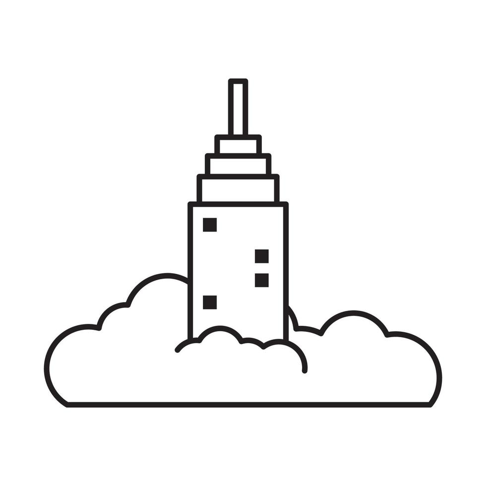 linee che costruiscono il grattacielo con l'illustrazione grafica di vettore dell'icona del simbolo del logo della nuvola