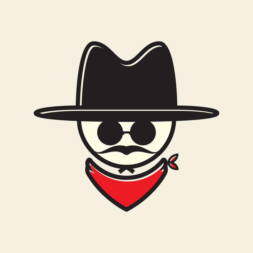 uomo cowboy con cappello e occhiali da sole logo icona vettore simbolo grafico illustrazione