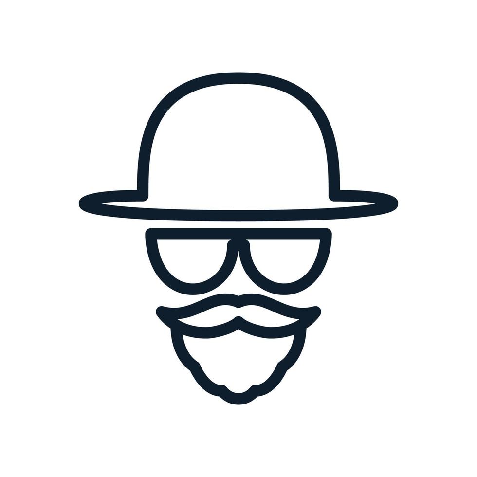 uomo barba baffi con cappello occhiali da sole linea logo vettore icona illustrazione design